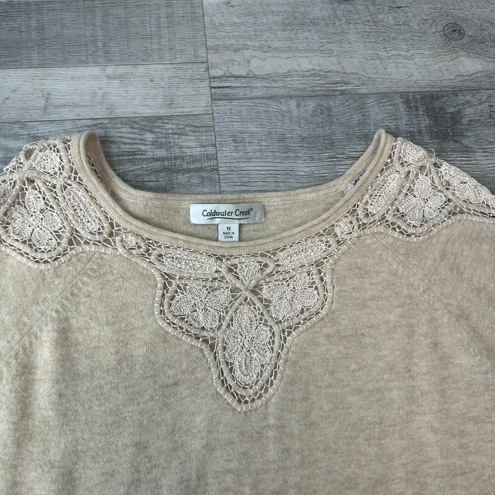 Coldwater Creek beige crochet lace Lambswool + Rabbit hair sweater size 1X S32 - Picture 3 of 8